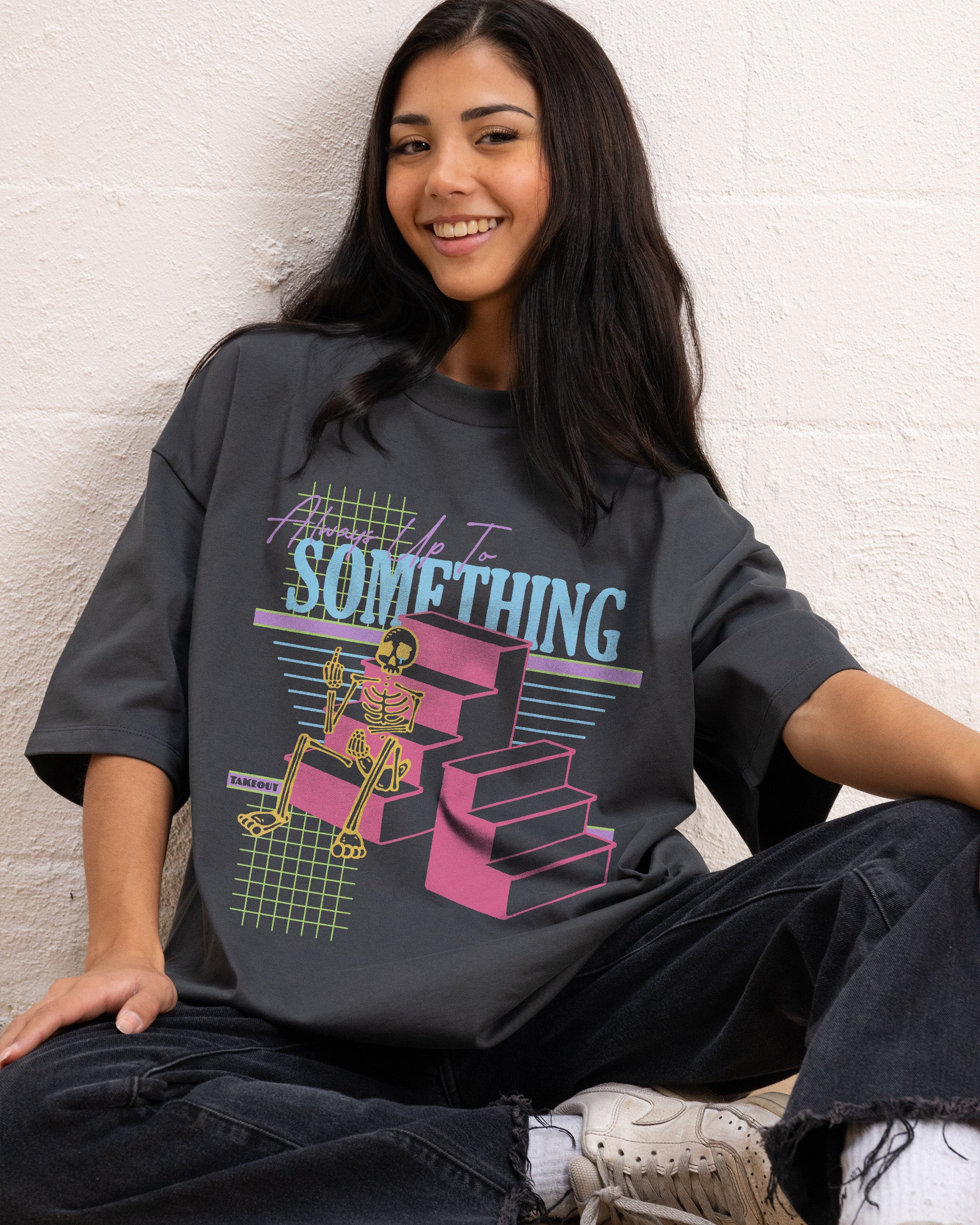 Always Up To Something Oversized Graphic Tee - Unisex 90s Boxy Fit 100% Combed Cotton