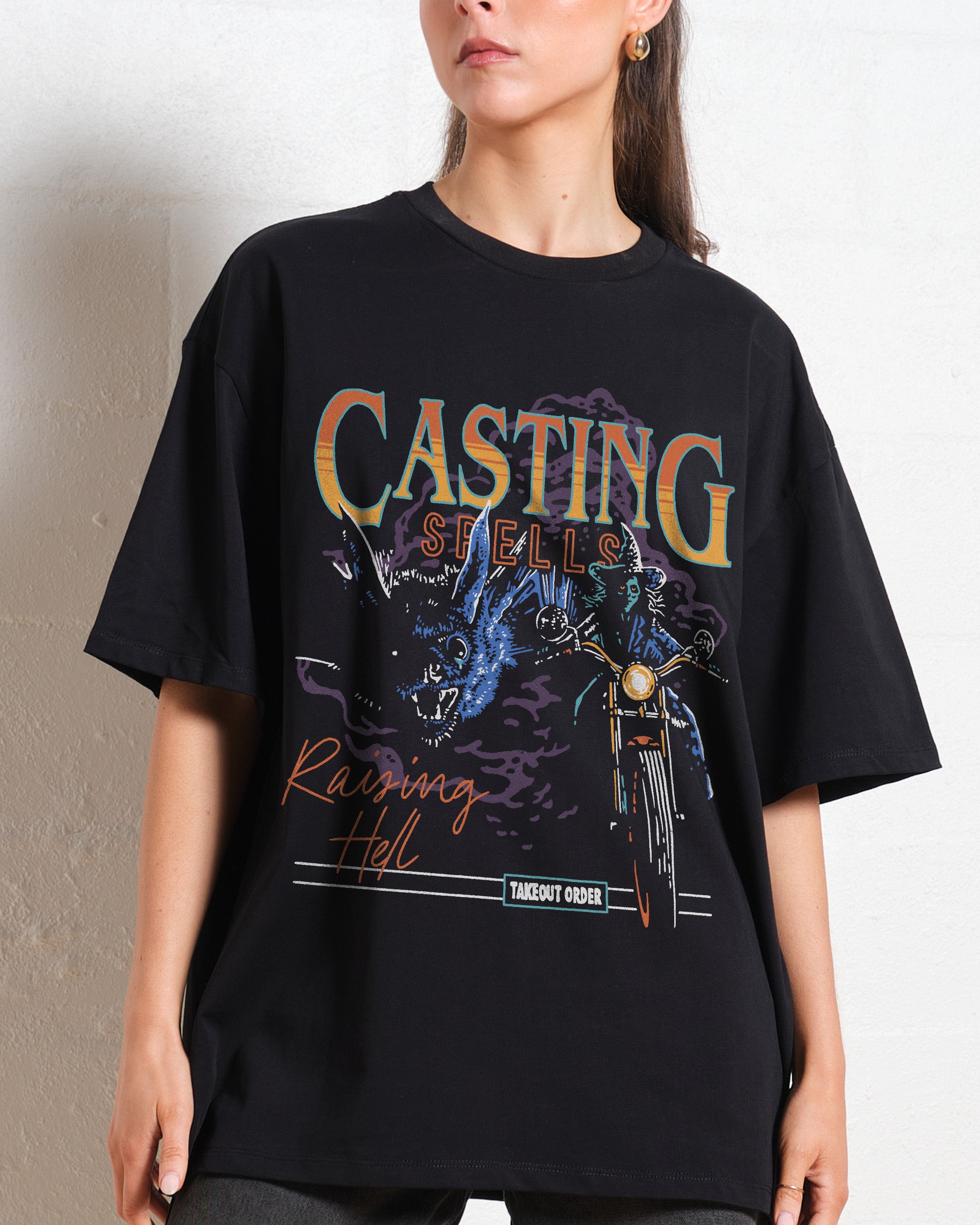 Casting Spells Raising Hell Oversized Graphic Tee - Unisex 90s Boxy Fit 100% Combed Cotton
