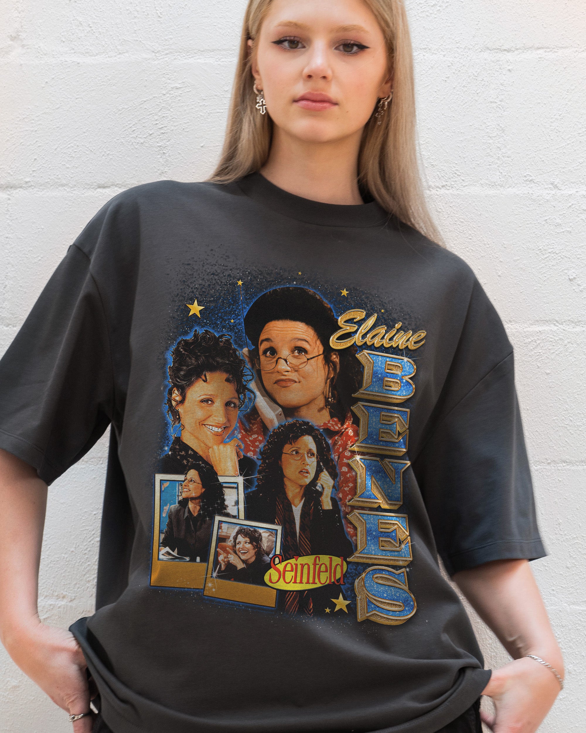 Elaine Benes Oversized Graphic Tee - Seinfeld Collab, Unisex 90s Boxy Fit, Heavyweight Cotton