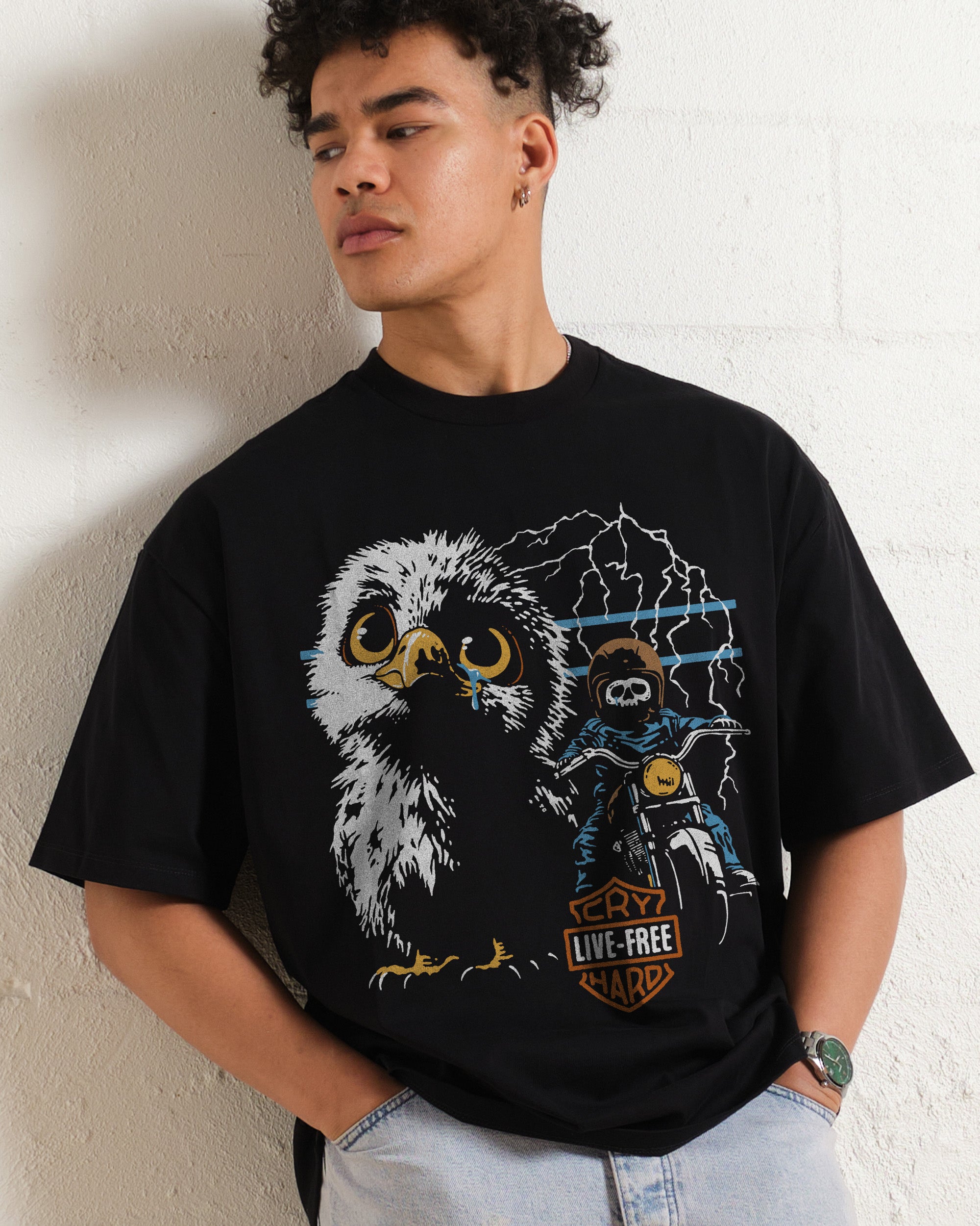 Live Free Cry Hard Oversized Graphic Tee - Unisex 90s Boxy Fit 100% Combed Cotton