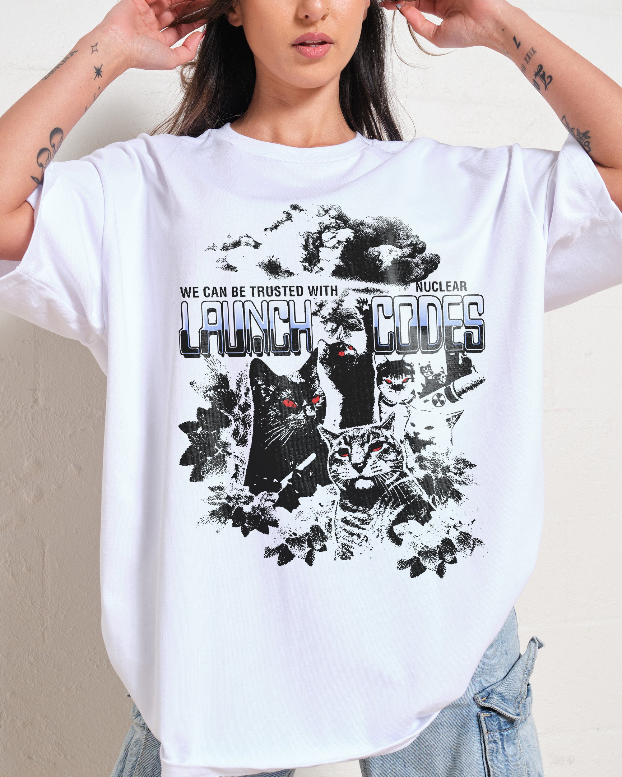 Nuke Cats Oversized Graphic Tee - Unisex 90s Boxy Fit 100% Combed Cotton
