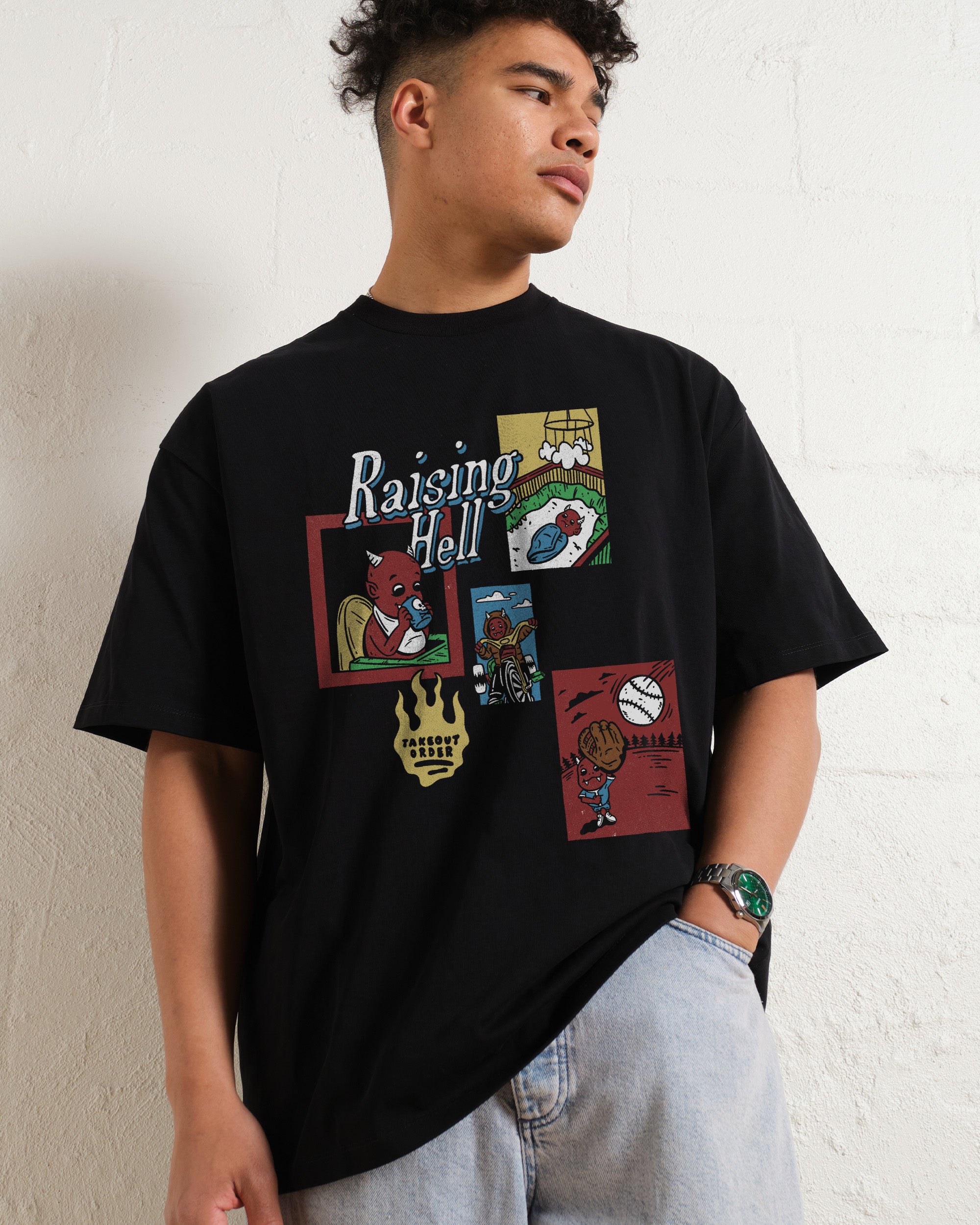 Raising Hell Oversized Graphic Tee - Unisex 90s Boxy Fit 100% Combed Cotton