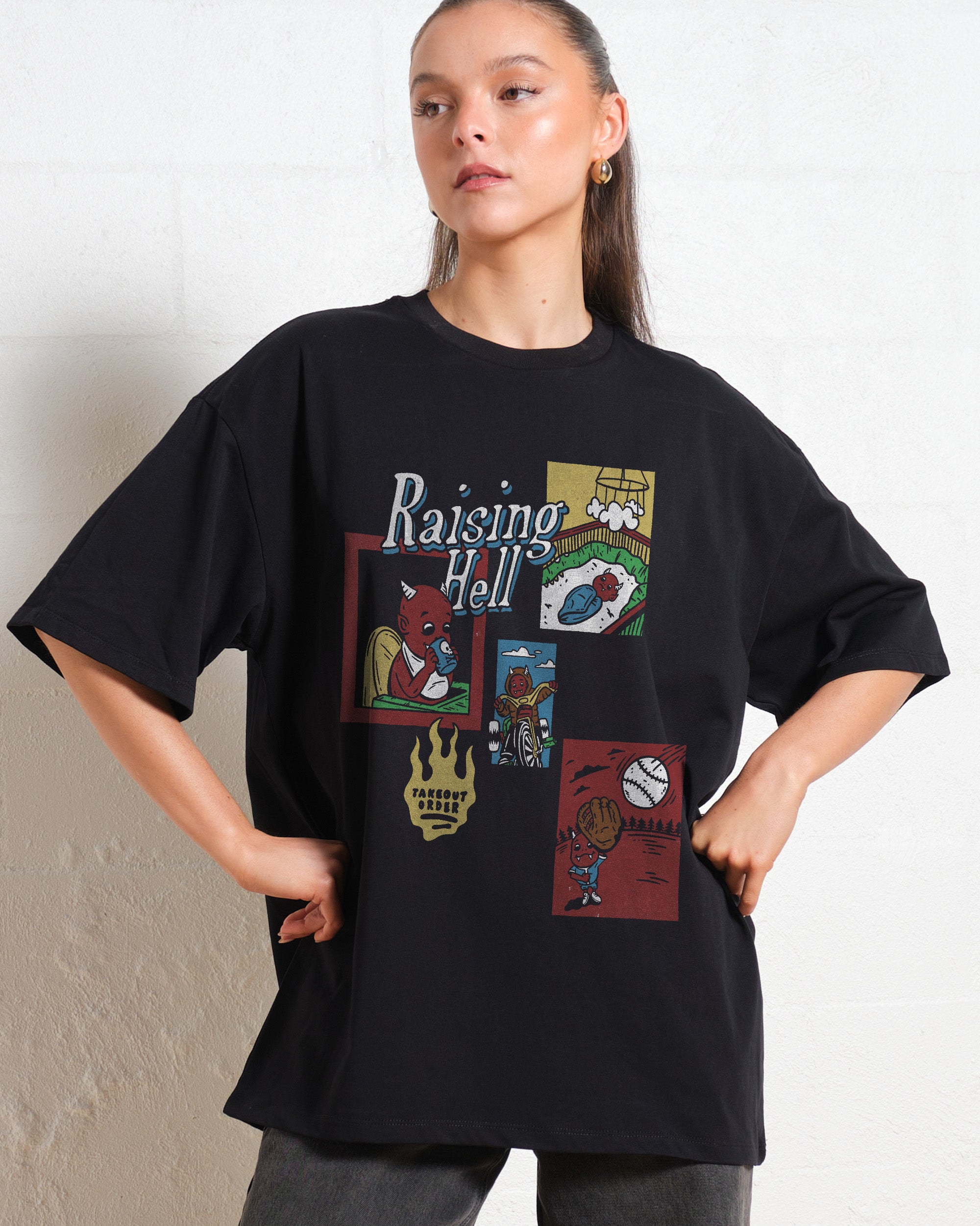 Raising Hell Oversized Graphic Tee - Unisex 90s Boxy Fit 100% Combed Cotton