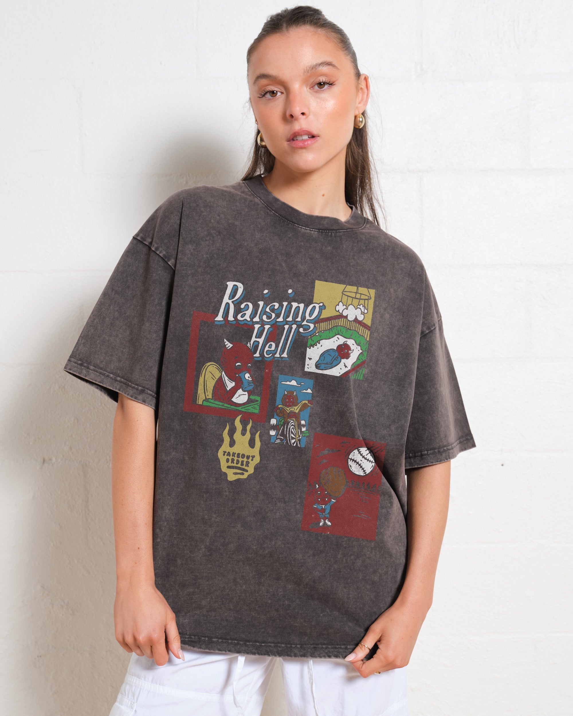 Raising Hell Oversized Graphic Tee - Unisex 90s Boxy Fit 100% Combed Cotton