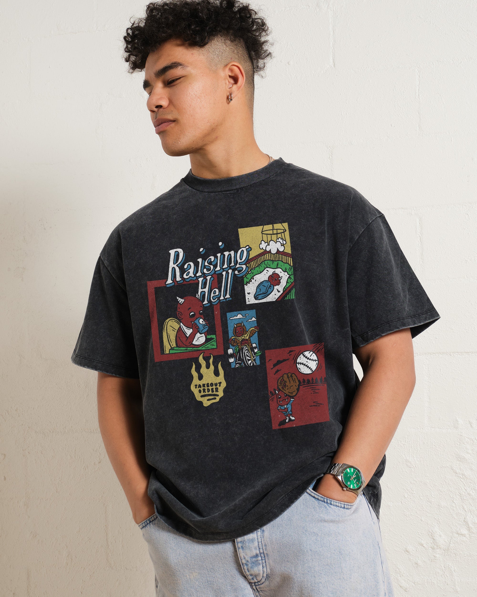 Raising Hell Oversized Graphic Tee - Unisex 90s Boxy Fit 100% Combed Cotton