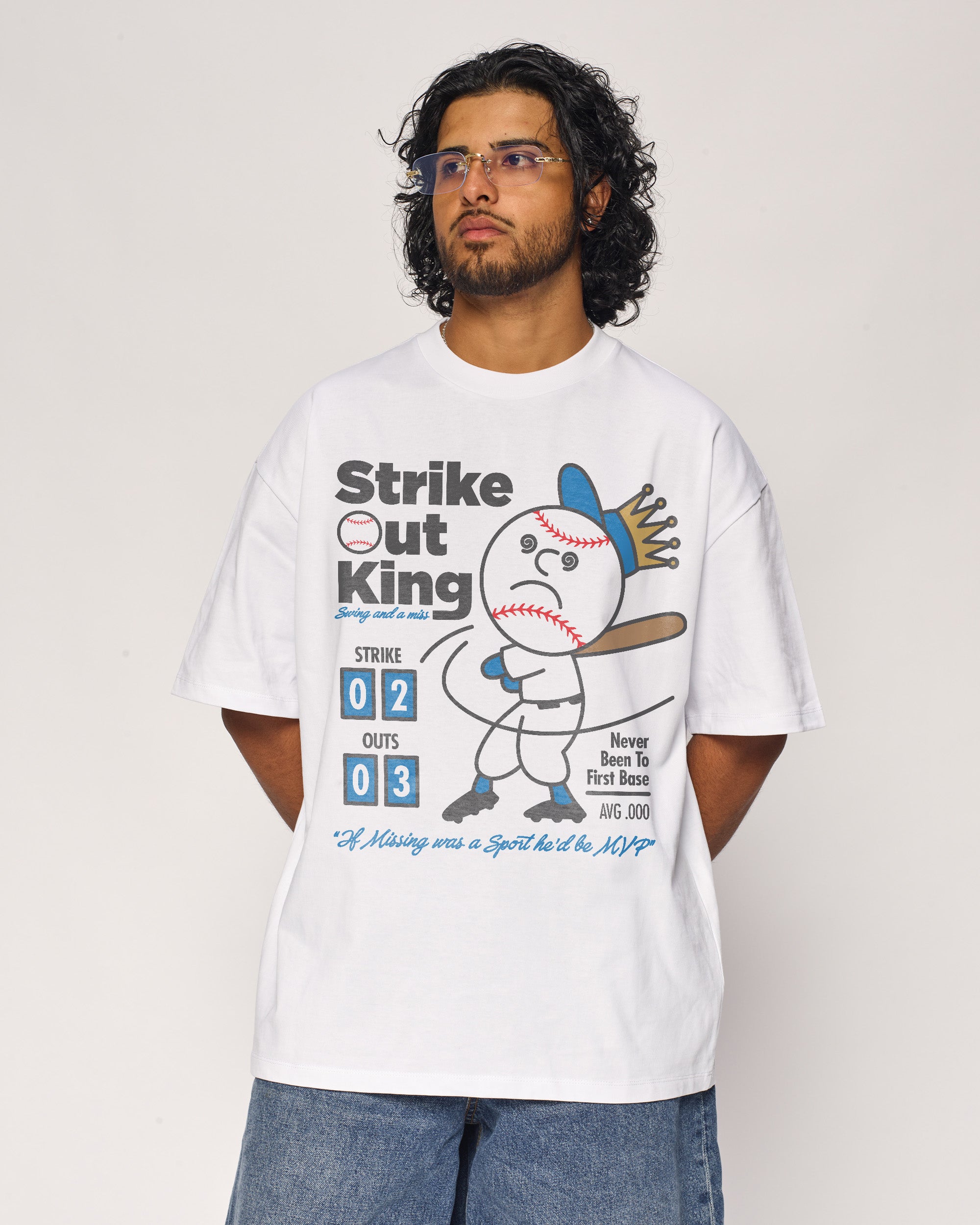 Strike Out King Oversized Graphic Tee - Threadheads 90s Boxy Fit 100% Combed Cotton