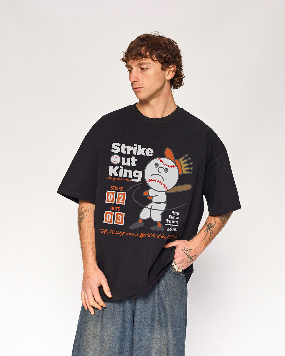 Strike Out King Oversized Graphic Tee - Threadheads 90s Boxy Fit 100% Combed Cotton