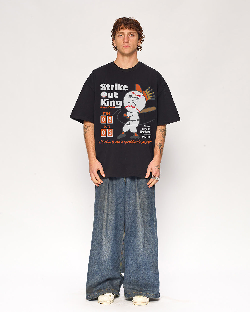Strike Out King Oversized Graphic Tee - Threadheads 90s Boxy Fit 100% Combed Cotton