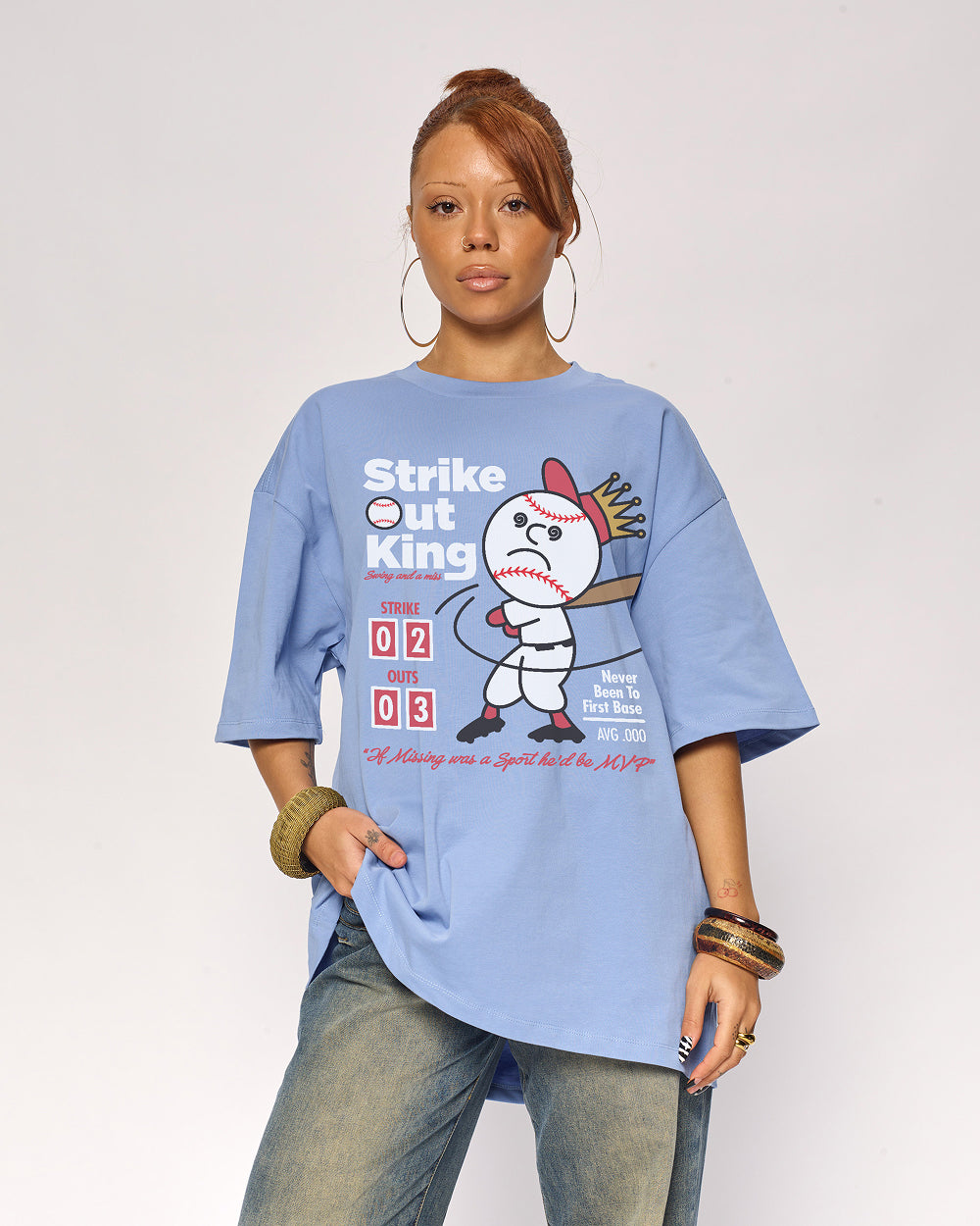 Strike Out King Oversized Graphic Tee - Threadheads 90s Boxy Fit 100% Combed Cotton