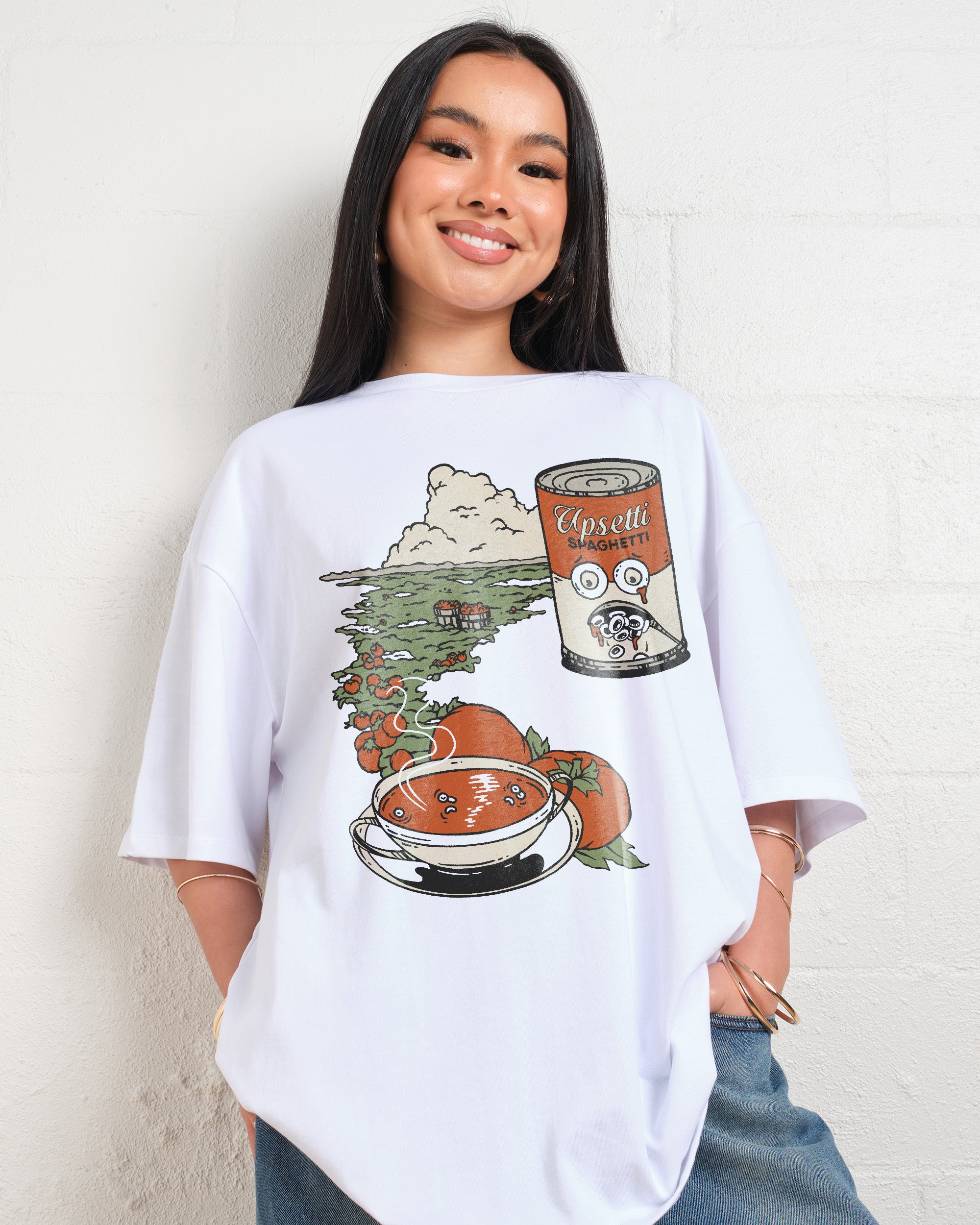 Upsetti Spaghetti Oversized Graphic Tee - 90s Boxy Fit, Heavyweight Cotton, Unisex